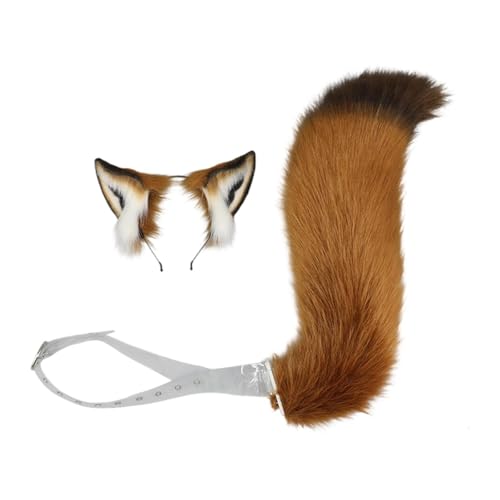 predolo Fuchsohren-Stirnband und Schwanz-Set, Verstellbarer Gürtel, realistisch, für Damen, Transparenter Gürtel von predolo