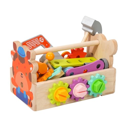 predolo Holz-Kinderwerkzeug-Set, DIY-Konstruktionsspielzeug, Schraubenmontage, Holz-Rollenspiel-Werkzeugkasten, Schrauben-Spielzeug für Kinder, von predolo