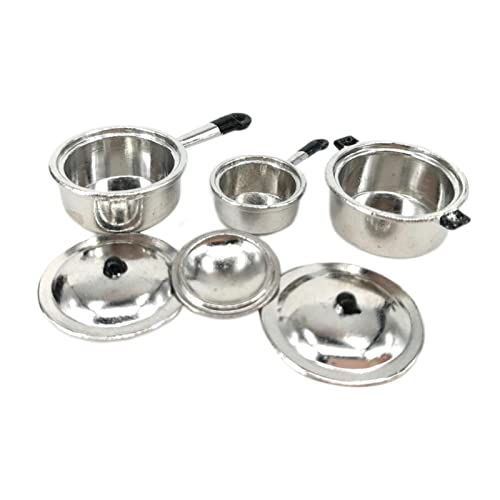 predolo Miniatur-Kochtopf-Set für Puppenhaus-Dekoration im Maßstab 1:12, Silber predolo Miniatur-Kochtopf-Set für Puppenhaus-Dekoration im Maßstab 1:12, Silber von predolo
