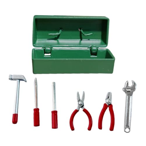 predolo Miniatur Werkzeugkasten als Modellbau Werkzeug für die Puppenhaus Dekoration Detailgetreues Mini Werkzeugset Im Reparaturkasten für Sammler von, Grünes Gehäuse von predolo