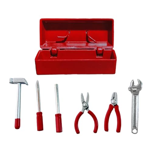 predolo Miniatur Werkzeugkasten als Modellbau Werkzeug für die Puppenhaus Dekoration Detailgetreues Mini Werkzeugset Im Reparaturkasten für Sammler von, Rotes Gehäuse von predolo