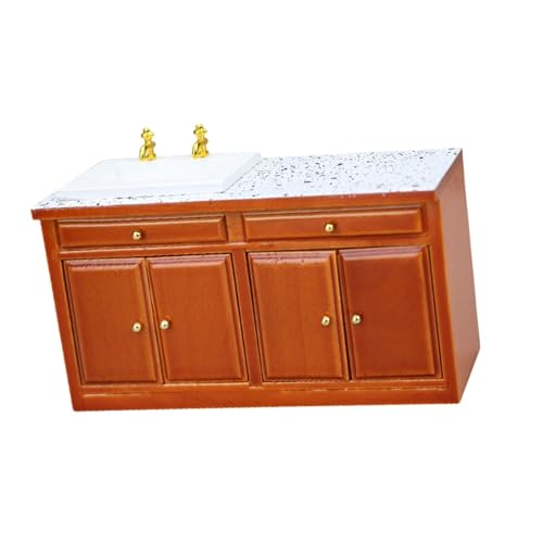 predolo Puppenhaus Küchenschrank Im Maßstab 1:12, Aufklappbarer Holz Miniaturschrank, Möbel, Spielzeug, Dekoration, Handgefertigtes Zubehör, Ornament, mit Waschbecken von predolo