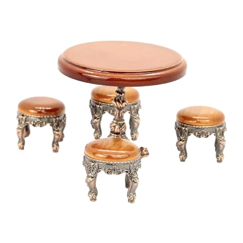 predolo Puppenhaus im Maßstab 1:12, runder Tisch, Puppenhausmöbel mit 4 Stühlen, Feengartenmöbel, Ornament, Teatable-Couchtisch von predolo