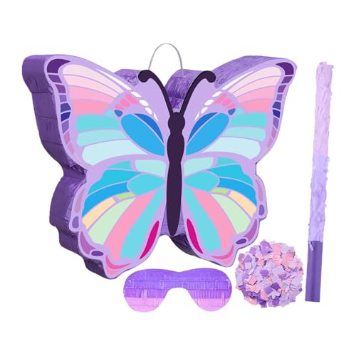 predolo Schmetterlings Piñata, Pinata Ornament mit Zugschnur, mit Teig Und Augenbinde, Geburtstagsparty Zubehör für Familienspiele von predolo