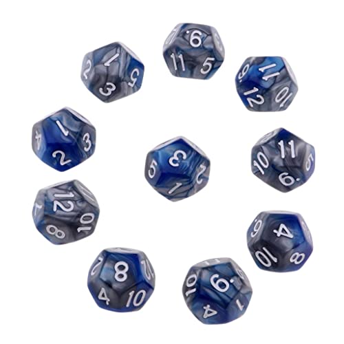 predolo Set mit 10 D12 Spielwürfeln für Gesellschaftsspiele, Blau + Grau von predolo