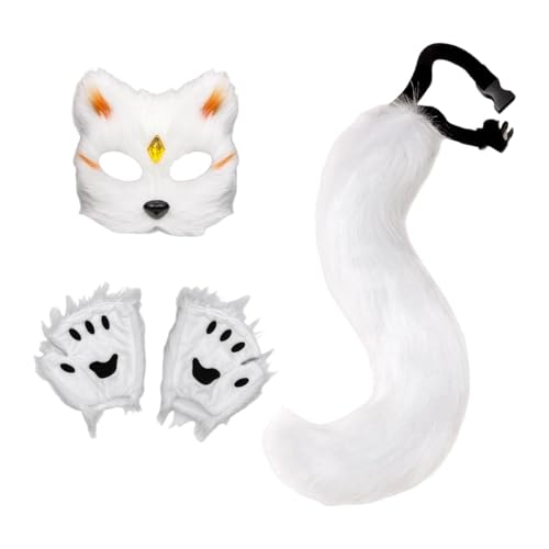 predolo Tiermaske Und Schwanz Set. Verkleiden Sie Sich Hübsch mit Handschuhen für Die Feiertags Halloween Party, Weißer Gelber Chip predolo Tiermaske Und Schwanz Set. Verkleiden Sie Sich Hübsch mit Handschuhen für Die Feiertags Halloween Party, Weißer Gelber Chip von predolo