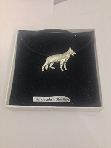 Deutscher Schäferhund PP-D09 Halskette aus englischem Zinn an schwarzer Kordel, handgefertigt, 41 cm von prideindetails