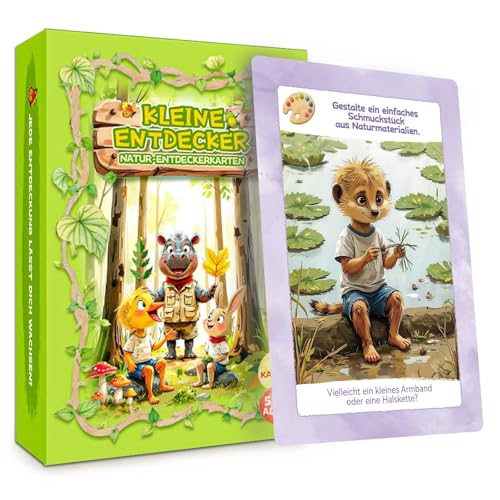 Entdeckerkarten Outdoor für Kinder ab 5 Jahren – 55 Spielkarten + Stickerbogen & Drehscheibe – Lernspaß im Freien mit 55 Karten & Belohnungssystem von printara