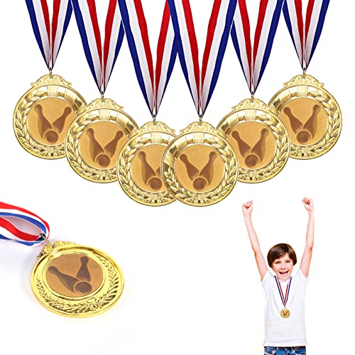 prota Bowling Medaillen, 6Pcs Goldmedaillen Kindergeburtstag aus Metall Bowling Medaillen für Kinder mit einem Bowling Bowlen Logo für Jungen Kinder Erwachsene 6.3cm von prota