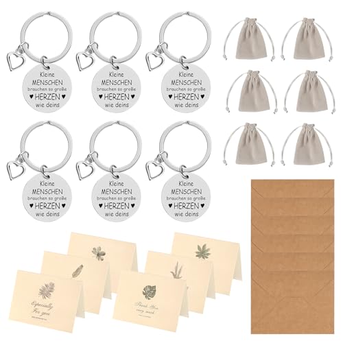 prota Kindergarten Abschiedsgeschenk, 6 Pcs Schlüsselanhänger Dankeschön Geschenke Erzieherin mit Herz mit Kordelbeutel und Grußkarte mit Umschlag für LehrerinnenAbschiedsgeschenk von prota