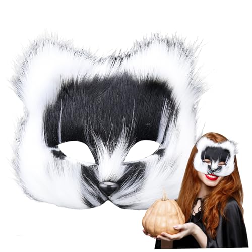ptumcial Halloween Fox Maske 7.09x7.09 Zoll Plüsch Realistische Halbgesichtskatze Katze Maske Tragbare Kleidermaskerade Tiermasken für Cosplay-Masken von ptumcial