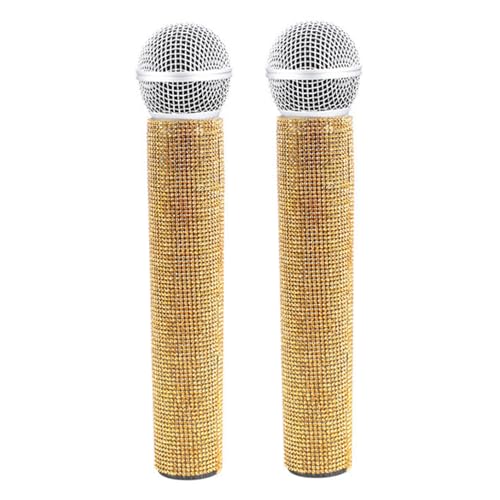 ptumcial Mikrofonprop 2pcs falsche Strasssteine Bling Mikrofon Plastik Realistisches Mikrofon für Sprachpraxis Stadium Kostüm Prop Gold von ptumcial