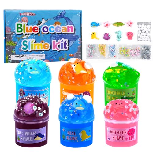 6 Stück Ozeane Slime Set, Fun Charms, Stressabbau Sensorik, Slime Spielzeug Geschenk, Fluffy Slime,Clear Slime für Kinder, für Jungen und Mädchen Party Favor 6 Stück Ozeane Slime Set, Fun Charms, Stressabbau Sensorik, Slime Spielzeug Geschenk, Fluffy Slime,Clear Slime für Kinder, für Jungen und Mädchen Party Favor von puiaxod