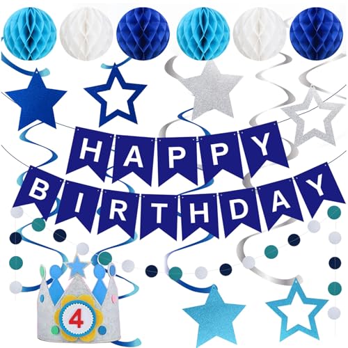 Geburtstagsdeko, Blau Happy Birthday Girlande, Banner, Wabenbälle, Sterndekoration und Geburtstagskronen mit Zahlen 0–9, für jeden geeignet und wiederverwendbare Deko Geburtstag Geburtstagsdeko, Blau Happy Birthday Girlande, Banner, Wabenbälle, Sterndekoration und Geburtstagskronen mit Zahlen 0–9, für jeden geeignet und wiederverwendbare Deko Geburtstag von puiaxod