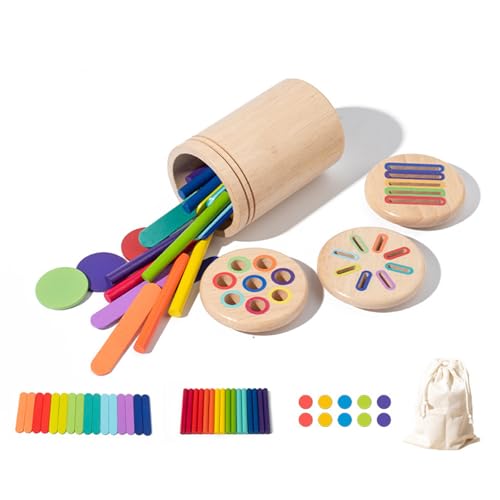 Montessori Spielzeug ab 1 Jahr - 3 in 1 lernspielzeug für Kinder mit bunten stäbchen, münzen und Puzzle ab 2 Jahre, fördert motorik und farberkennung, ideal als Busy Board ab 1 Jahr oder wimmelbuch 2 von puiaxod