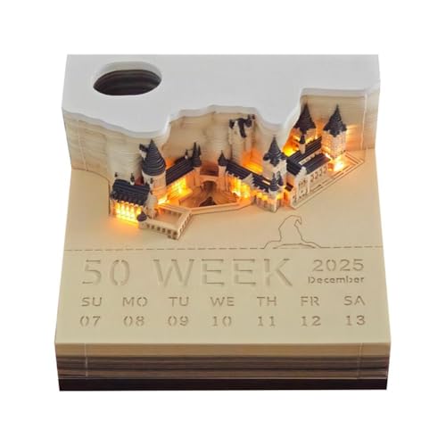 3D Notizblöcke, Magisches Schloss Wochenkalender mit Lichtern, 2025 Schreibtischkalender Memo Pad, 3D Papier Kunst Skulptur Kalender Notizblock, Papier Handwerk Baustein Weihnachten 3D Notizblöcke, Magisches Schloss Wochenkalender mit Lichtern, 2025 Schreibtischkalender Memo Pad, 3D Papier Kunst Skulptur Kalender Notizblock, Papier Handwerk Baustein Weihnachten von pulunto
