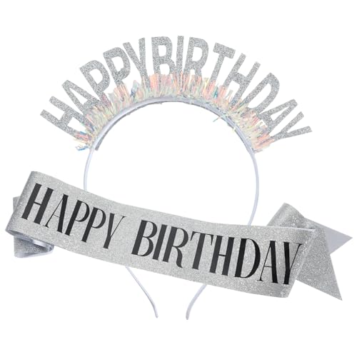 pumpumlia Geburtstag Stirnbänder und Schärpe Set Luxuriöse Feier Kopfbedeckung Verstellbar Für Feiern Und Partys Elegante Stirnbänder von pumpumlia