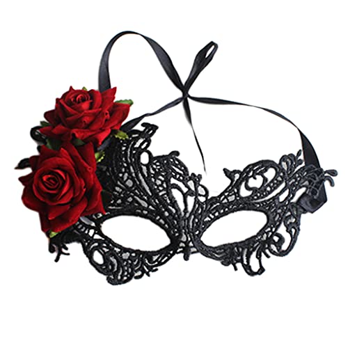 pumpumlia Maskerade Schwarze Spitze Frauen Party Ball Karneval Rose Augenbinde Party Kostüme Zubehör Schwarz Halbgesichtsmaske für Frauen Paare von pumpumlia