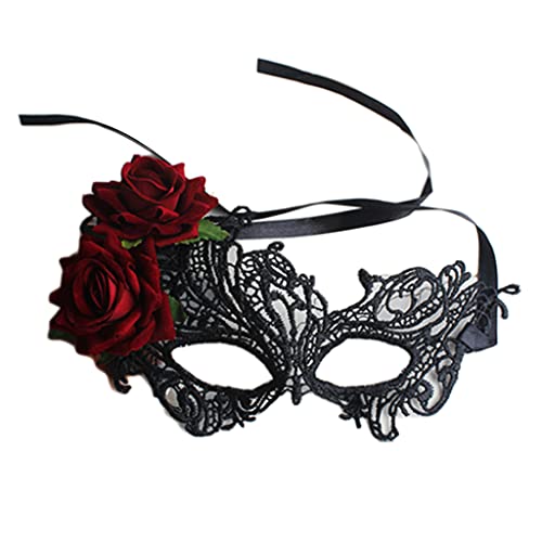 pumpumlia Maskerade Schwarze Spitze Frauen Party Ball Karneval Rose Augenbinde Party Kostüme Zubehör Schwarz Halbgesichtsmaske für Frauen Paare von pumpumlia