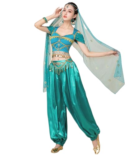 purpleq 3-teiliges Damen-Bauchtanz-Profi-Kostüm-Set für Bollywood-Indische Tanzaufführungen, Karnevals-Tänzerin-Outfit-Anzug von purpleq