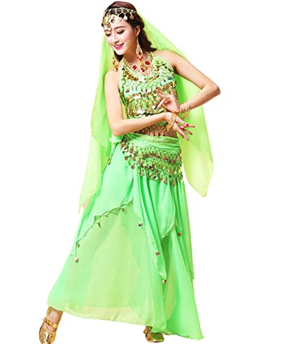 purpleq 4-teiliges Set indisches Tanzkostüm für Frauen, Bollywood-Bauchtanz-Fantasie-Party-Outfit-Set, Halloween-Karneval, Tanzaufführungskleidung,A,XL purpleq 4-teiliges Set indisches Tanzkostüm für Frauen, Bollywood-Bauchtanz-Fantasie-Party-Outfit-Set, Halloween-Karneval, Tanzaufführungskleidung,A,XL von purpleq