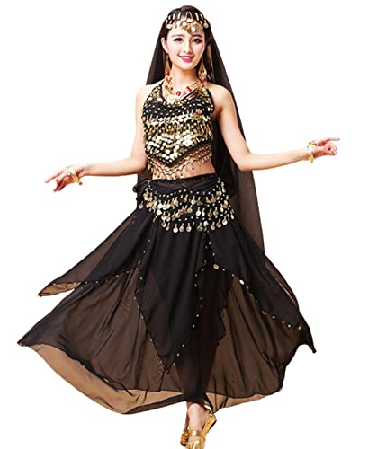 purpleq 4-teiliges Set indisches Tanzkostüm für Frauen, Bollywood-Bauchtanz-Fantasie-Party-Outfit-Set, Halloween-Karneval, Tanzaufführungskleidung,B,XL purpleq 4-teiliges Set indisches Tanzkostüm für Frauen, Bollywood-Bauchtanz-Fantasie-Party-Outfit-Set, Halloween-Karneval, Tanzaufführungskleidung,B,XL von purpleq