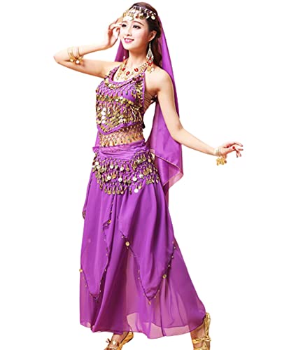 purpleq 4-teiliges Set indisches Tanzkostüm für Frauen, Bollywood-Bauchtanz-Fantasie-Party-Outfit-Set, Halloween-Karneval, Tanzaufführungskleidung,C,XL purpleq 4-teiliges Set indisches Tanzkostüm für Frauen, Bollywood-Bauchtanz-Fantasie-Party-Outfit-Set, Halloween-Karneval, Tanzaufführungskleidung,C,XL von purpleq