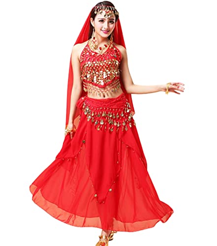 purpleq 4-teiliges Set indisches Tanzkostüm für Frauen, Bollywood-Bauchtanz-Fantasie-Party-Outfit-Set, Halloween-Karneval, Tanzaufführungskleidung,D,XL purpleq 4-teiliges Set indisches Tanzkostüm für Frauen, Bollywood-Bauchtanz-Fantasie-Party-Outfit-Set, Halloween-Karneval, Tanzaufführungskleidung,D,XL von purpleq