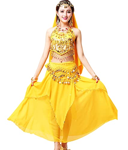 purpleq 4-teiliges Set indisches Tanzkostüm für Frauen, Bollywood-Bauchtanz-Fantasie-Party-Outfit-Set, Halloween-Karneval, Tanzaufführungskleidung,E,XL purpleq 4-teiliges Set indisches Tanzkostüm für Frauen, Bollywood-Bauchtanz-Fantasie-Party-Outfit-Set, Halloween-Karneval, Tanzaufführungskleidung,E,XL von purpleq