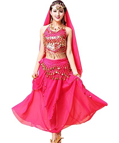 purpleq 4-teiliges Set indisches Tanzkostüm für Frauen, Bollywood-Bauchtanz-Fantasie-Party-Outfit-Set, Halloween-Karneval, Tanzaufführungskleidung,G,XL purpleq 4-teiliges Set indisches Tanzkostüm für Frauen, Bollywood-Bauchtanz-Fantasie-Party-Outfit-Set, Halloween-Karneval, Tanzaufführungskleidung,G,XL von purpleq