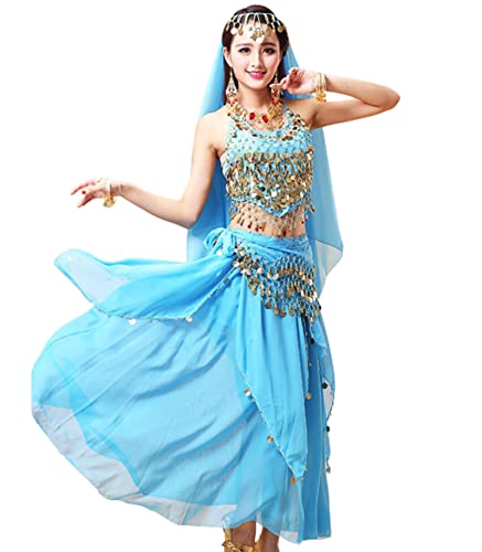 purpleq 4-teiliges Set indisches Tanzkostüm für Frauen, Bollywood-Bauchtanz-Fantasie-Party-Outfit-Set, Halloween-Karneval, Tanzaufführungskleidung,H,XL purpleq 4-teiliges Set indisches Tanzkostüm für Frauen, Bollywood-Bauchtanz-Fantasie-Party-Outfit-Set, Halloween-Karneval, Tanzaufführungskleidung,H,XL von purpleq
