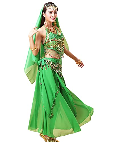purpleq 4-teiliges Set indisches Tanzkostüm für Frauen, Bollywood-Bauchtanz-Fantasie-Party-Outfit-Set, Halloween-Karneval, Tanzaufführungskleidung,I,XL purpleq 4-teiliges Set indisches Tanzkostüm für Frauen, Bollywood-Bauchtanz-Fantasie-Party-Outfit-Set, Halloween-Karneval, Tanzaufführungskleidung,I,XL von purpleq