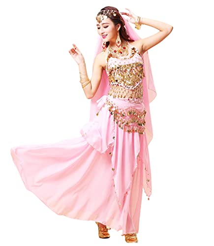 purpleq 4-teiliges Set indisches Tanzkostüm für Frauen, Bollywood-Bauchtanz-Fantasie-Party-Outfit-Set, Halloween-Karneval, Tanzaufführungskleidung,J,XL purpleq 4-teiliges Set indisches Tanzkostüm für Frauen, Bollywood-Bauchtanz-Fantasie-Party-Outfit-Set, Halloween-Karneval, Tanzaufführungskleidung,J,XL von purpleq