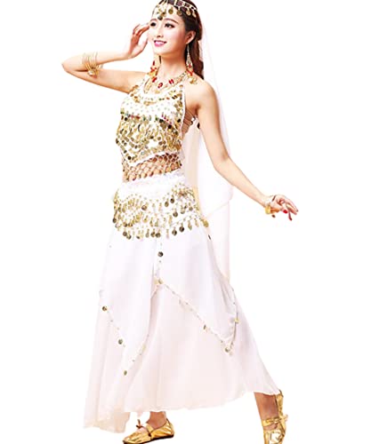 purpleq 4-teiliges Set indisches Tanzkostüm für Frauen, Bollywood-Bauchtanz-Fantasie-Party-Outfit-Set, Halloween-Karneval, Tanzaufführungskleidung,K,XL von purpleq