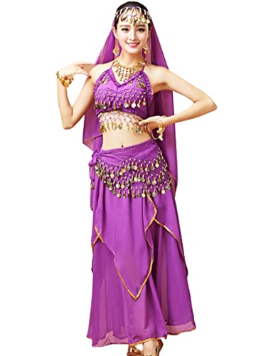 purpleq 5-teiliges Set Bauchtanz-Kostüm-Sets weiblicher indischer Tanz Bollywood Jasmine Costume Party Cosplay Carnaval Jasmine Princess Fancy Outfit von purpleq