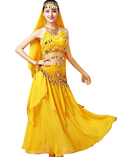 purpleq 5-teiliges Set Bauchtanz-Kostüm-Sets weiblicher indischer Tanz Bollywood Jasmine Costume Party Cosplay Carnaval Jasmine Princess Fancy Outfit von purpleq