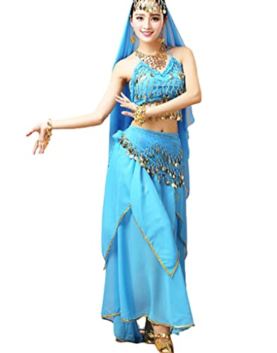 purpleq 5-teiliges Set Bauchtanz-Kostüm-Sets weiblicher indischer Tanz Bollywood Jasmine Costume Party Cosplay Carnaval Jasmine Princess Fancy Outfit von purpleq