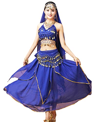 purpleq 5-teiliges Set Bauchtanz-Kostüm-Sets weiblicher indischer Tanz Bollywood Jasmine Costume Party Cosplay Carnaval Jasmine Princess Fancy Outfit von purpleq