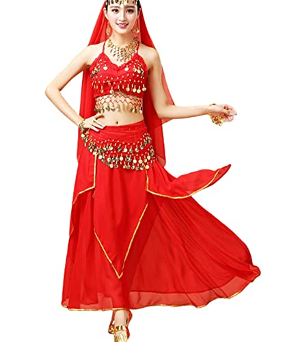purpleq 5-teiliges Set Bauchtanz-Kostüm-Sets weiblicher indischer Tanz Bollywood Jasmine Costume Party Cosplay Carnaval Jasmine Princess Fancy Outfit von purpleq