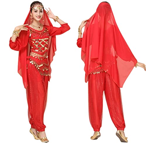 purpleq 5-teiliges Set Bollywood-Tanzkostüme Indisches Bauchtanz-Kostüm-Set für Frauen Chiffon Orientale Bauchtanz-Kostüm-Set,A1,L von purpleq