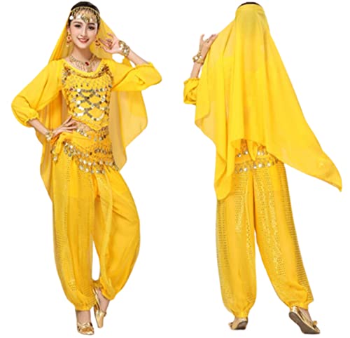 purpleq 5-teiliges Set Bollywood-Tanzkostüme Indisches Bauchtanz-Kostüm-Set für Frauen Chiffon Orientale Bauchtanz-Kostüm-Set,A10,XXL von purpleq