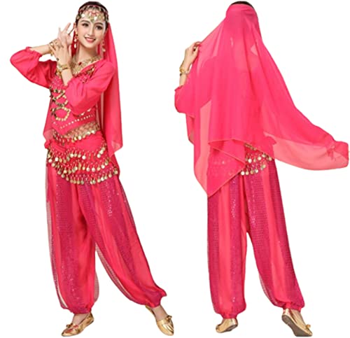 purpleq 5-teiliges Set Bollywood-Tanzkostüme Indisches Bauchtanz-Kostüm-Set für Frauen Chiffon Orientale Bauchtanz-Kostüm-Set,A11,XXL von purpleq