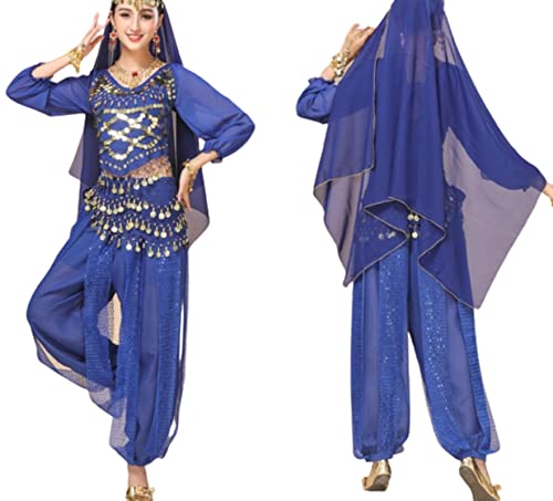 purpleq 5-teiliges Set Bollywood-Tanzkostüme Indisches Bauchtanz-Kostüm-Set für Frauen Chiffon Orientale Bauchtanz-Kostüm-Set,A13,XXL von purpleq