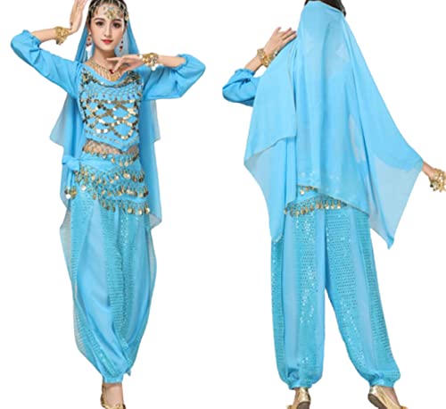 purpleq 5-teiliges Set Bollywood-Tanzkostüme Indisches Bauchtanz-Kostüm-Set für Frauen Chiffon Orientale Bauchtanz-Kostüm-Set,A14,XXL von purpleq