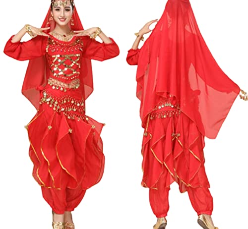 purpleq 5-teiliges Set Bollywood-Tanzkostüme Indisches Bauchtanz-Kostüm-Set für Frauen Chiffon Orientale Bauchtanz-Kostüm-Set,A15,L von purpleq