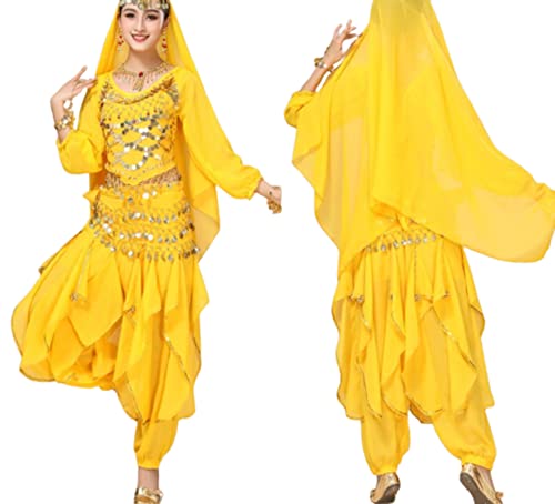 purpleq 5-teiliges Set Bollywood-Tanzkostüme Indisches Bauchtanz-Kostüm-Set für Frauen Chiffon Orientale Bauchtanz-Kostüm-Set,A16,L von purpleq