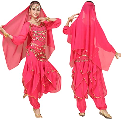 purpleq 5-teiliges Set Bollywood-Tanzkostüme Indisches Bauchtanz-Kostüm-Set für Frauen Chiffon Orientale Bauchtanz-Kostüm-Set,A17,XXL von purpleq