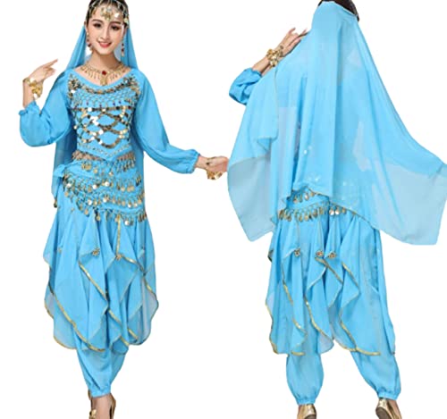 purpleq 5-teiliges Set Bollywood-Tanzkostüme Indisches Bauchtanz-Kostüm-Set für Frauen Chiffon Orientale Bauchtanz-Kostüm-Set,A18,L von purpleq