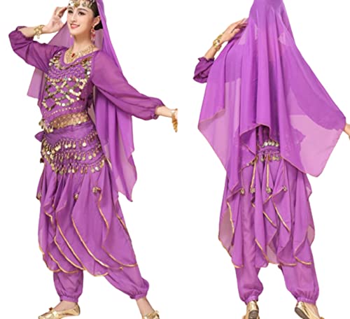 purpleq 5-teiliges Set Bollywood-Tanzkostüme Indisches Bauchtanz-Kostüm-Set für Frauen Chiffon Orientale Bauchtanz-Kostüm-Set,A2,XXL von purpleq
