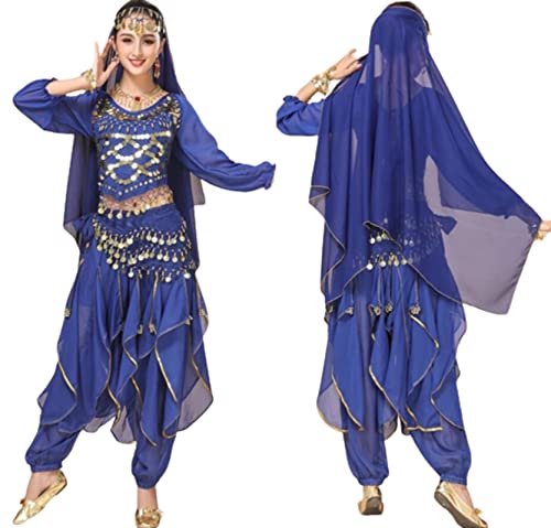 purpleq 5-teiliges Set Bollywood-Tanzkostüme Indisches Bauchtanz-Kostüm-Set für Frauen Chiffon Orientale Bauchtanz-Kostüm-Set,A3,XXL von purpleq
